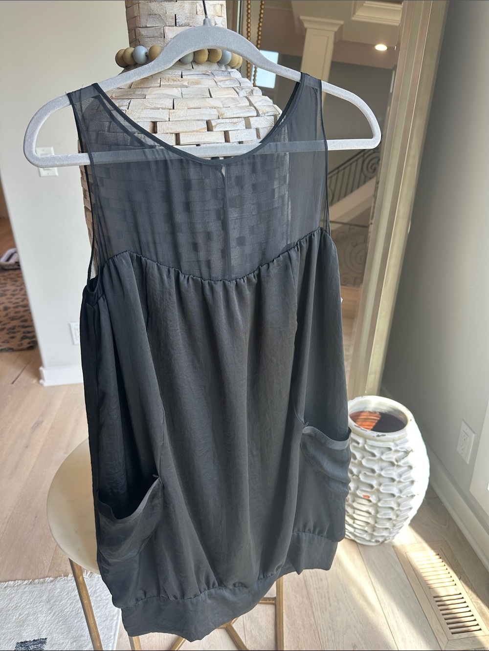 Gianni Bini Black Sheer Yoke Sleeveless Tank with Pockets